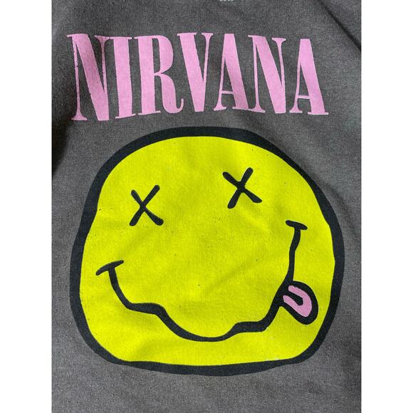 Nirvana Smiley Face Hoodie Gray Pink Logo Size L - Picture 5 of 6